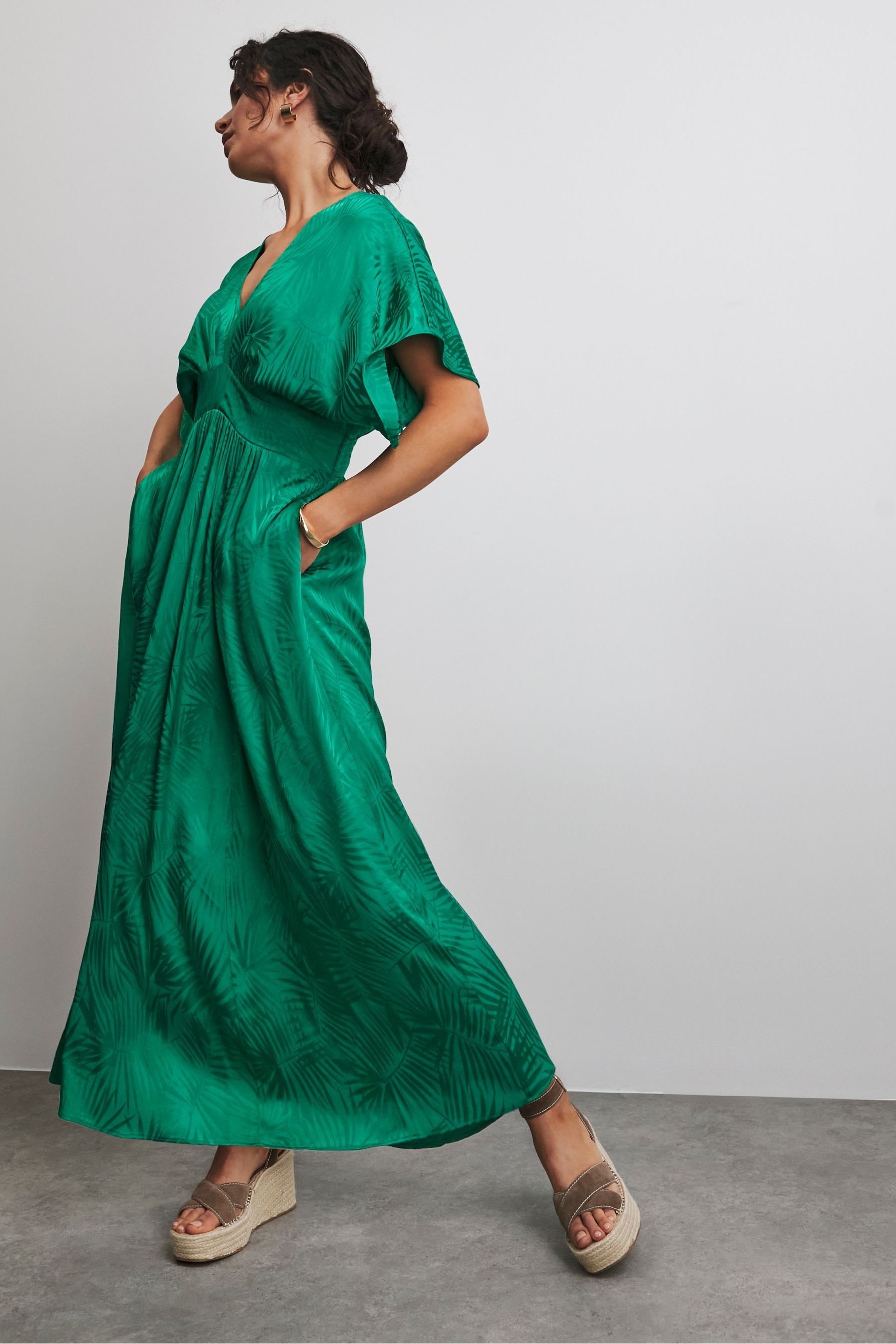 Buy JD Williams Green Kimono Sleeve Jacquard Satin Occasion Dress from Next Germany