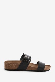 JD Williams Black Leather Buckle Footbed Mule Sandals in Wide Fit - Image 1 of 4