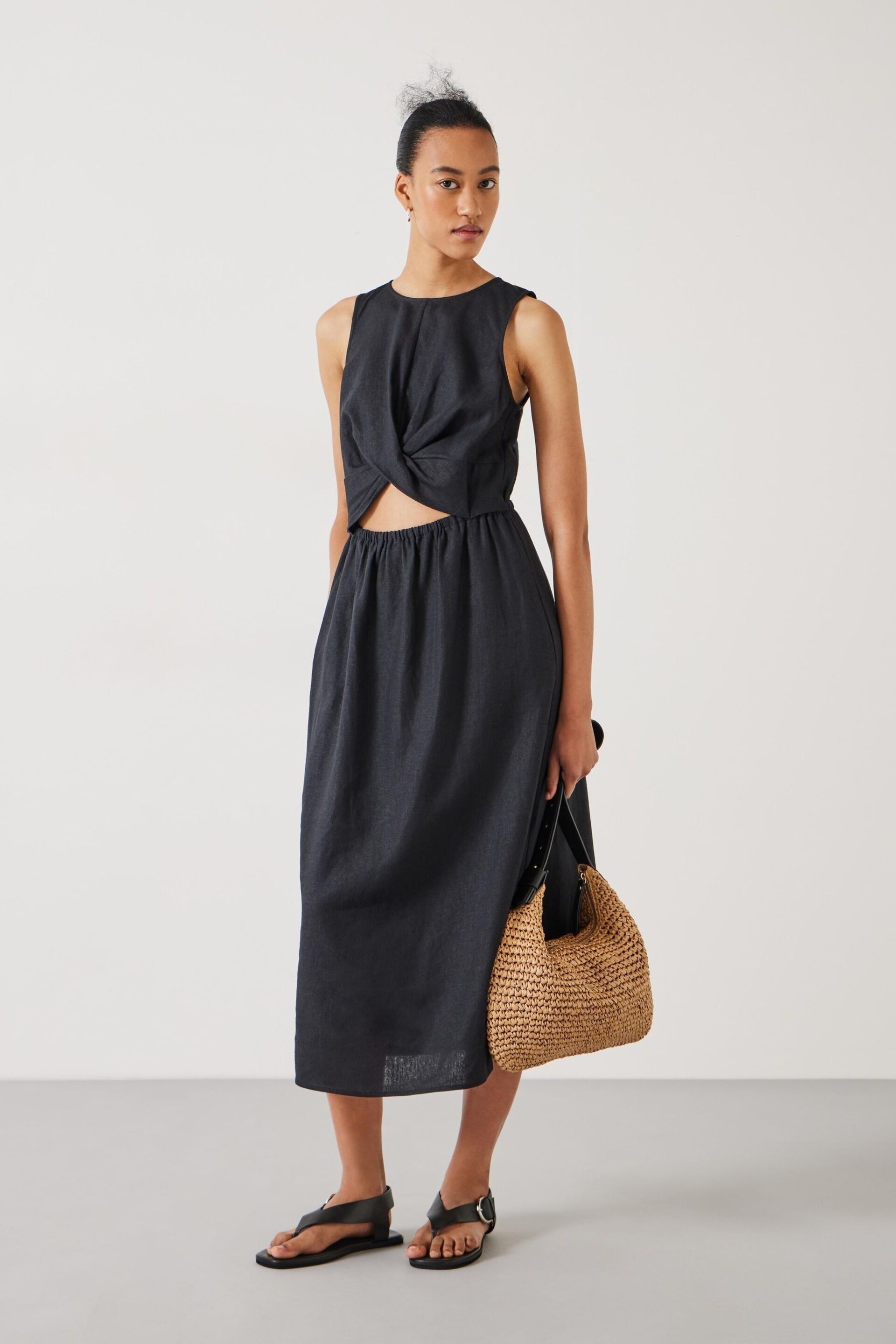 Hush Black Maggie Twist Front Midi Dress - Image 2 of 6