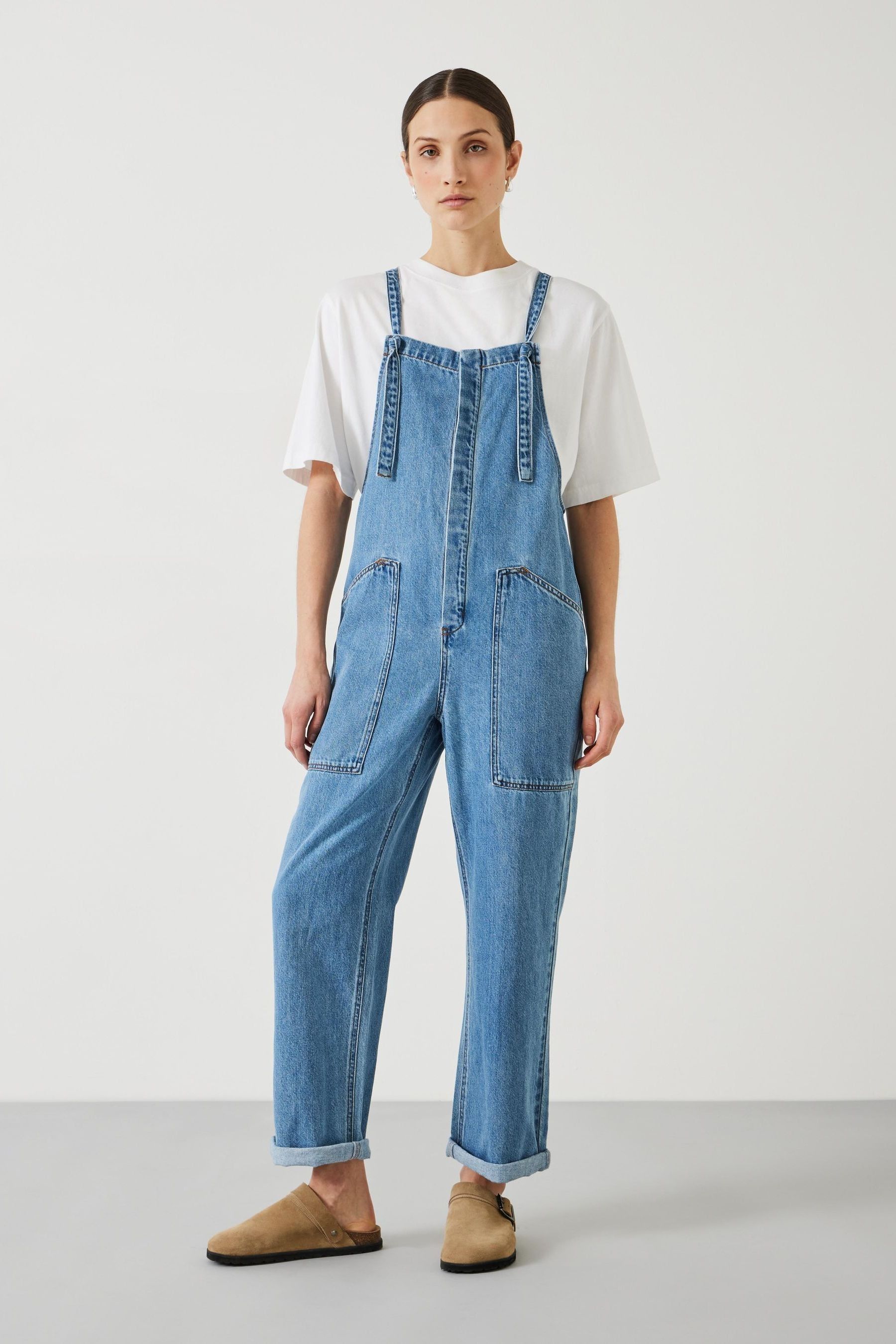 Buy Hush Blue 100 Cotton Ellie Denim Cropped Dungarees from the Next UK online shop
