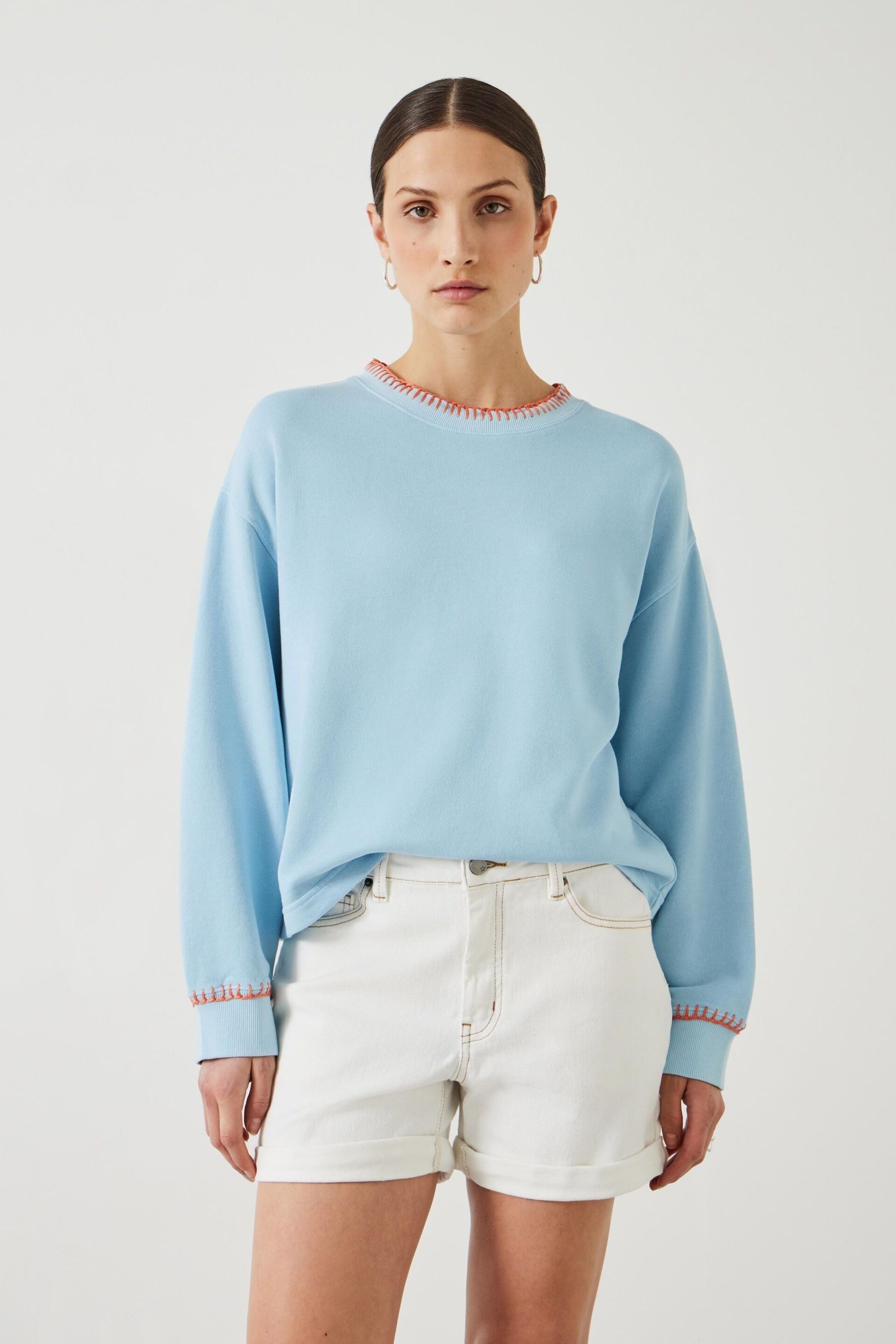 Hush Blue Phoebe Contrast Stitch Sweatshirt - Image 1 of 5