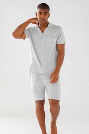 Chelsea Peers Grey Mens Modal Button Up Short Pyjamas Set - Image 1 of 8