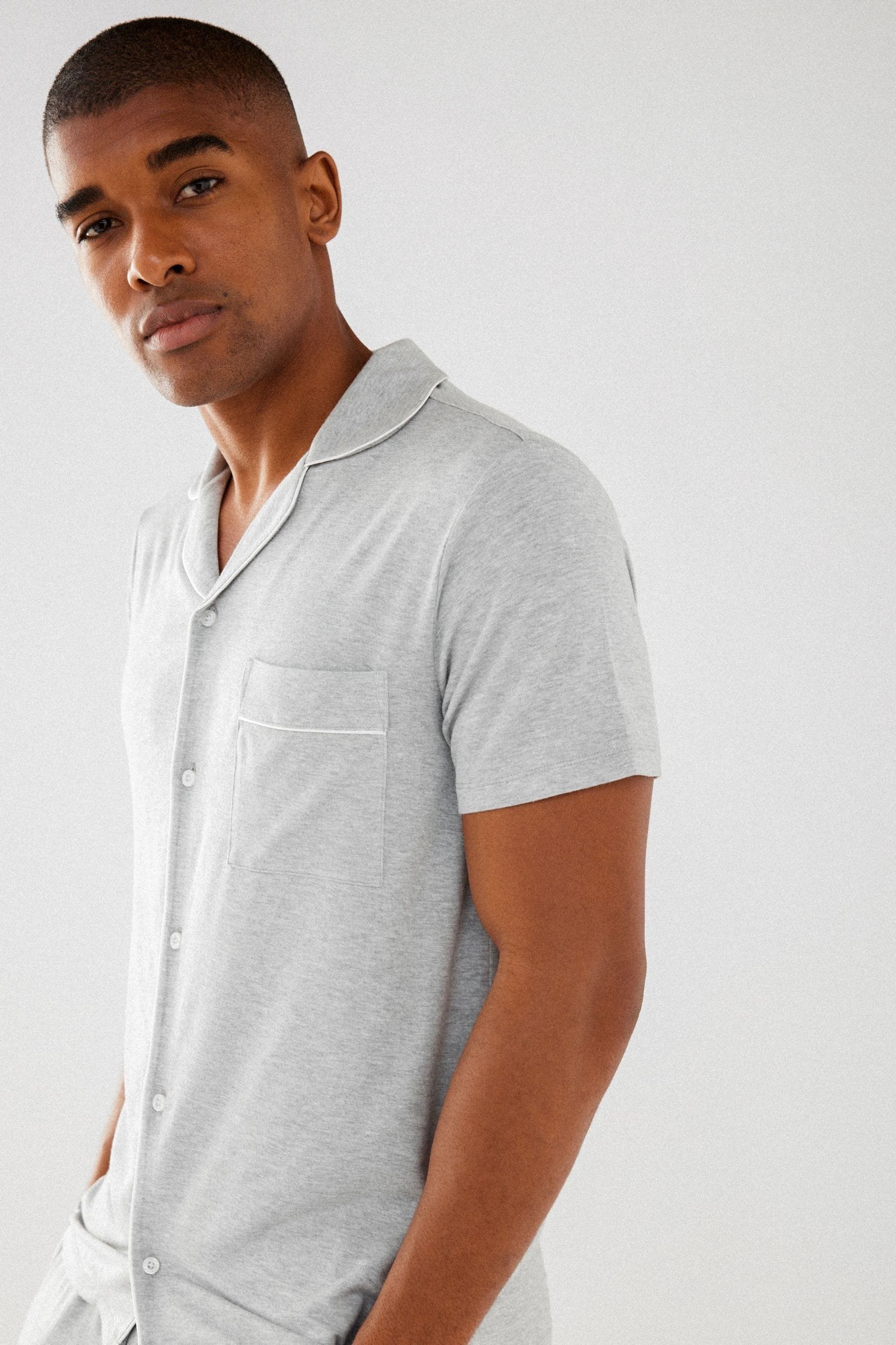 Buy Chelsea Peers Grey Mens Modal Button Up Short Pyjamas Set from Next Malta