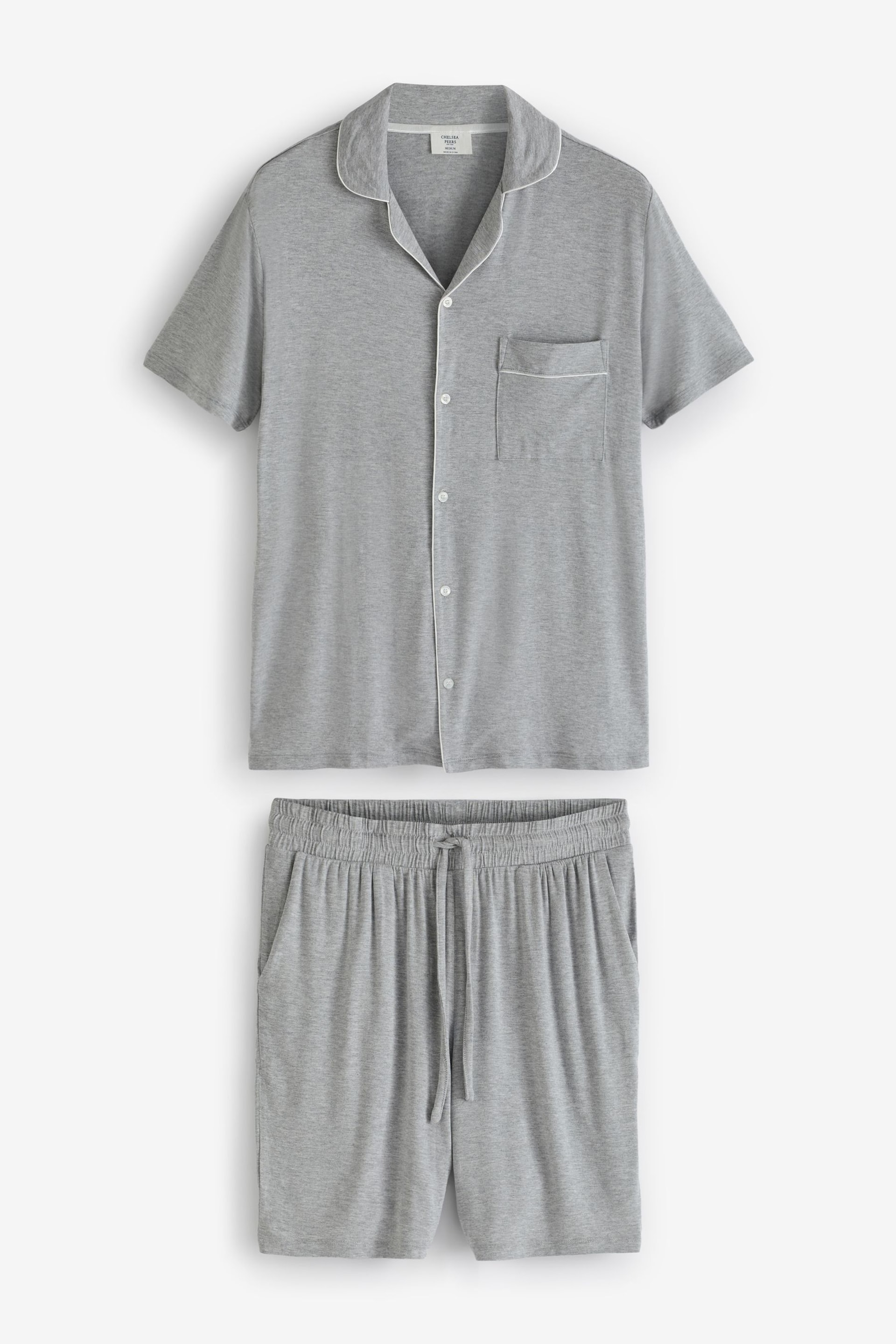 Chelsea Peers Grey Mens Modal Button Up Short Pyjamas Set - Image 6 of 8