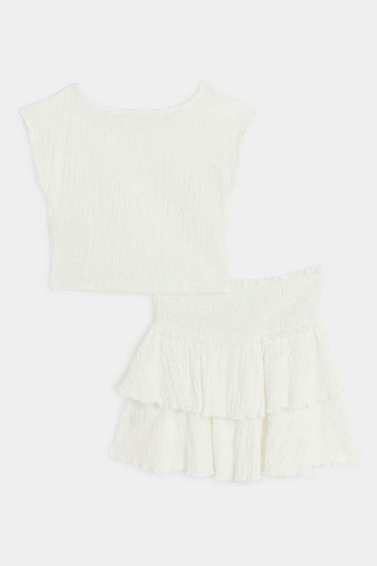 River Island White Girls Textured Top And Skirt Set - Image 2 of 5