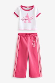 River Island Pink Girls 1998 T-Shirt And Joggers Wide Leg Set - Image 1 of 1