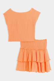 River Island Pink Girls Textured 100% Cottton Top And Skirt Set - Image 2 of 4