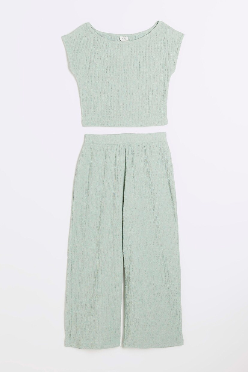 River Island Green Girls Textured Top And Trousers Set - Image 1 of 5