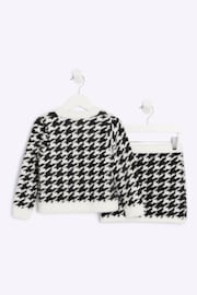 River Island Black Girls Dogtooth Fluff Cardigan And Skirt Set - Image 2 of 4