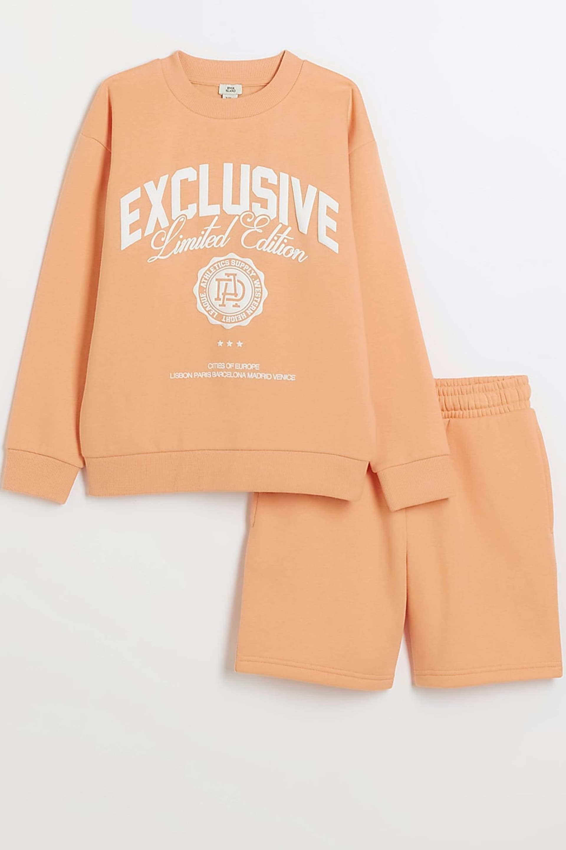 River Island Coral Boys Varsity Sweat And Short Set - Image 1 of 5