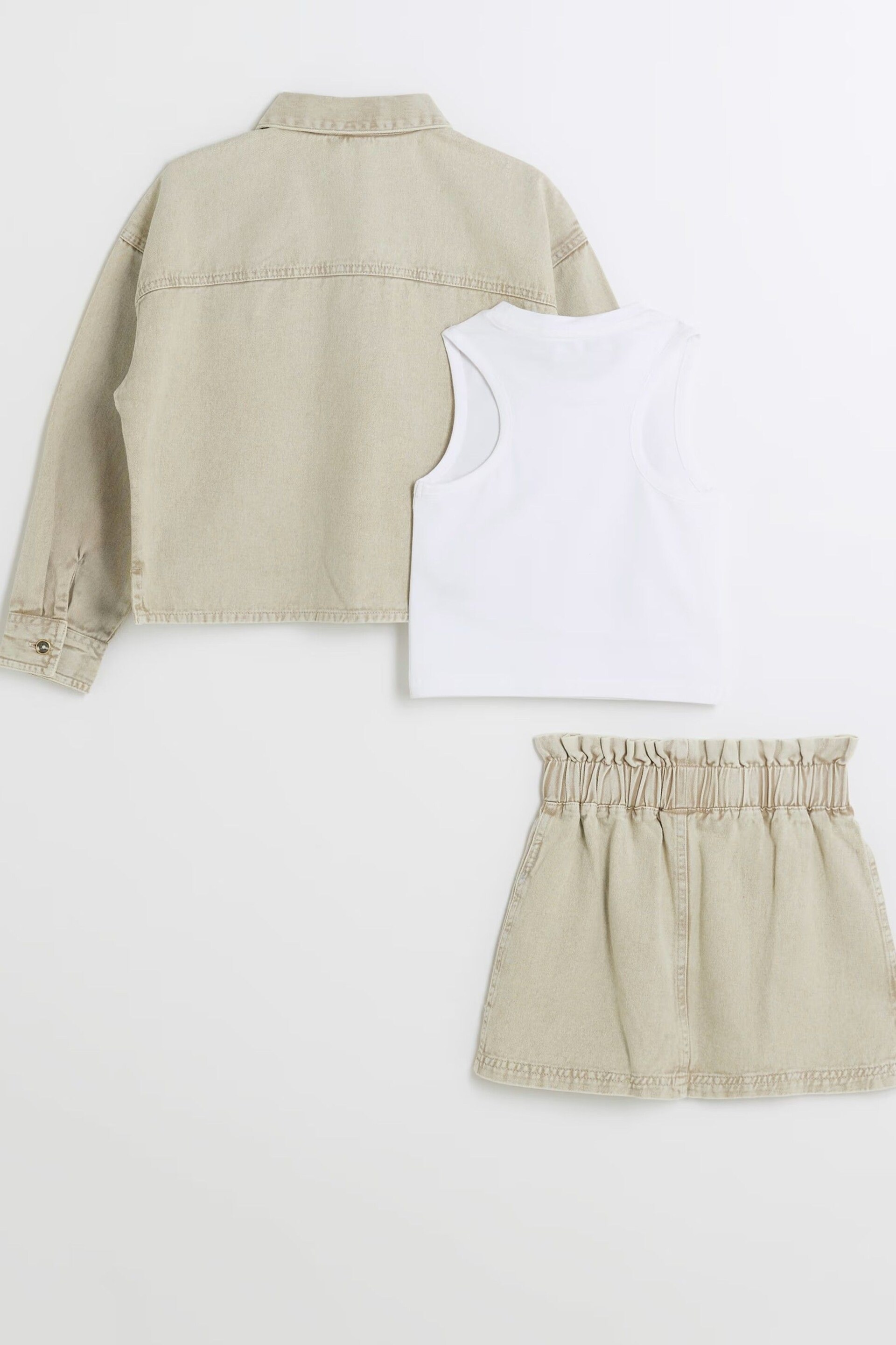 River Island Stone Girls Embroidered Shacket 3 Piece Set - Image 3 of 3