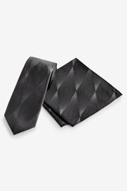 Black Jacquard Slim Tie And Pocket Square Set - Image 1 of 5