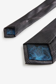 Black Jacquard Slim Tie And Pocket Square Set - Image 4 of 5