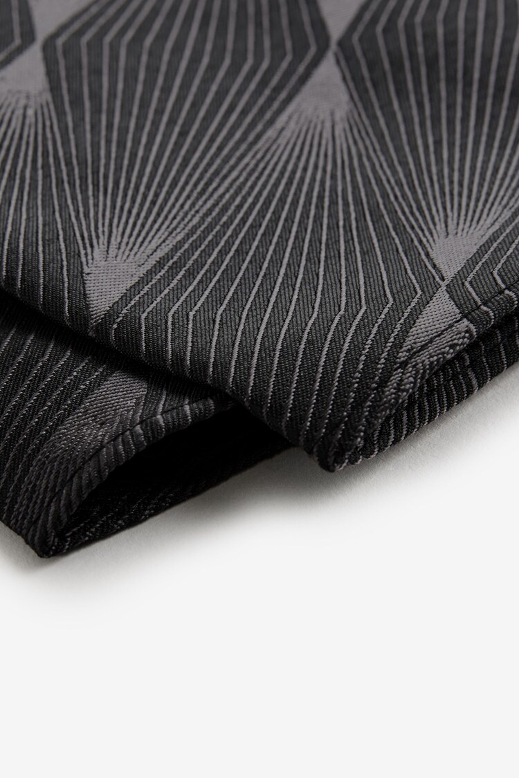 Black Jacquard Slim Tie And Pocket Square Set - Image 5 of 5