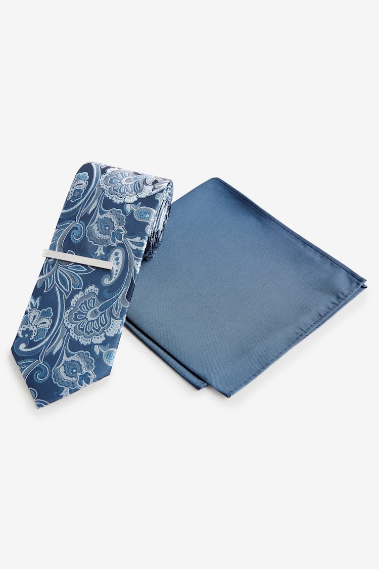 Blue Paisley Slim Tie And Pocket Square Set - Image 1 of 5