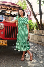 Boden Green Emma Tiered Jersey Midi Dress - Image 1 of 6