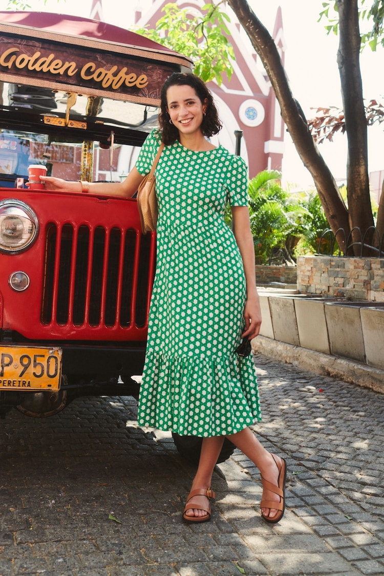 Boden Green Emma Tiered Jersey Midi Dress - Image 1 of 4