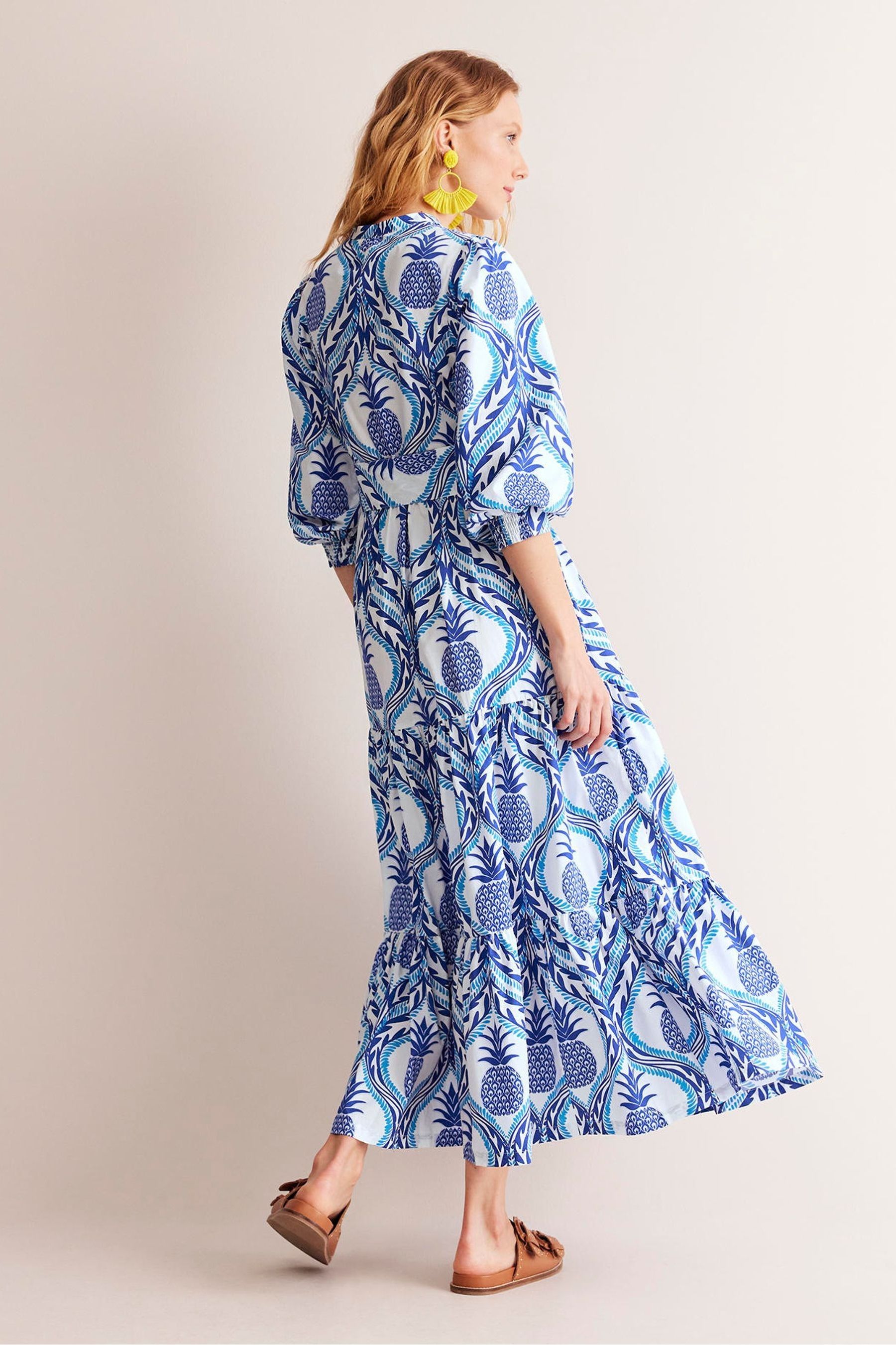 Buy Boden Blue Alba Pineapple Tiered 100 Cotton Maxi Dress from the Next UK online shop