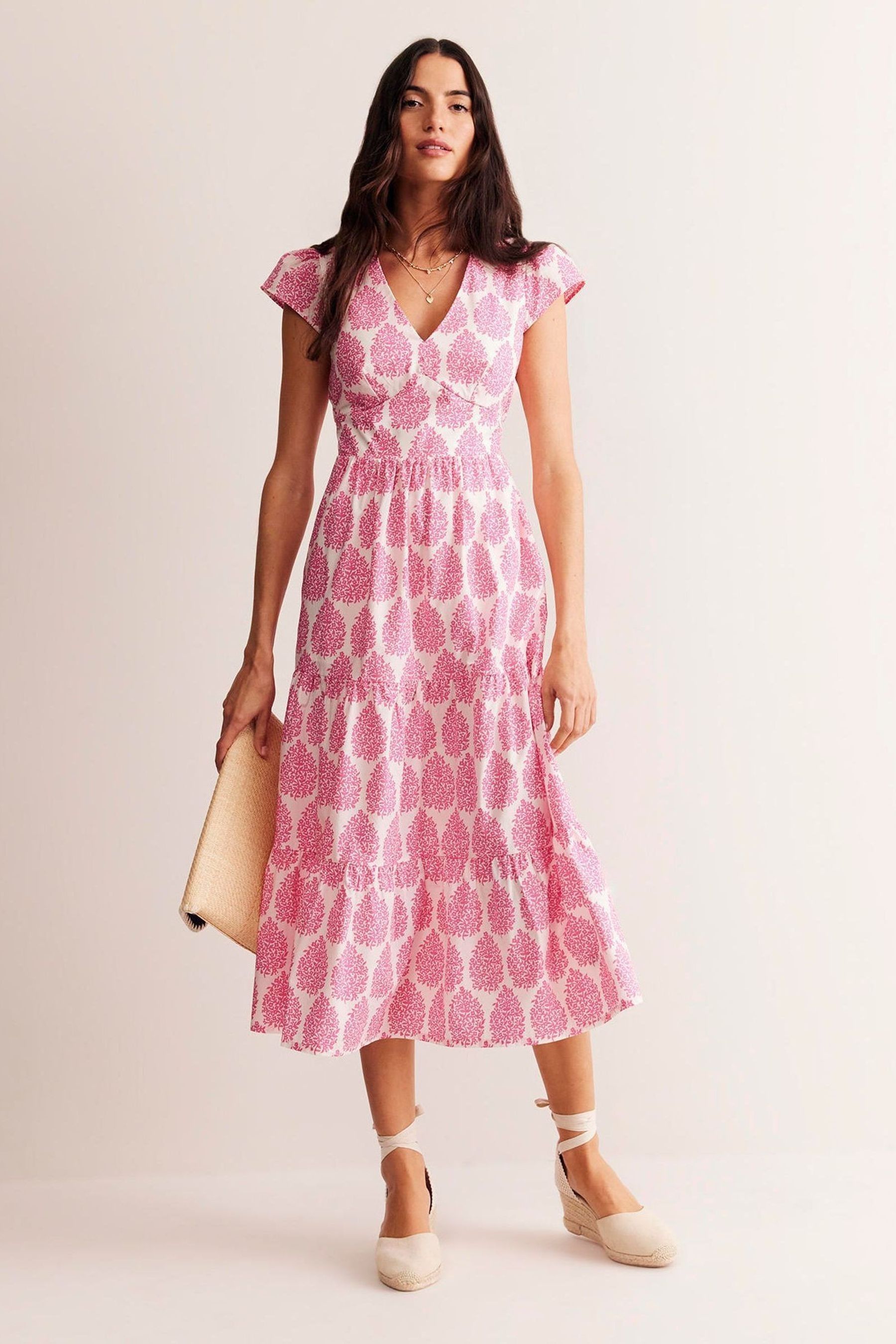 Boden Pink May 100 Cotton Midi Tea Dress