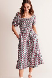 Boden Pink Sky Smocked 100% Linen Midi Dress - Image 1 of 5