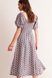 Boden Pink Sky Smocked 100% Linen Midi Dress - Image 3 of 5