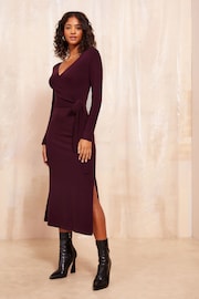 Friends Like These Red Knitted Wrap Midi Dress - Image 1 of 4