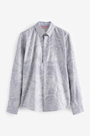 Grey Roll Sleeve Textured Floral 100% Cotton Shirt - Image 9 of 11