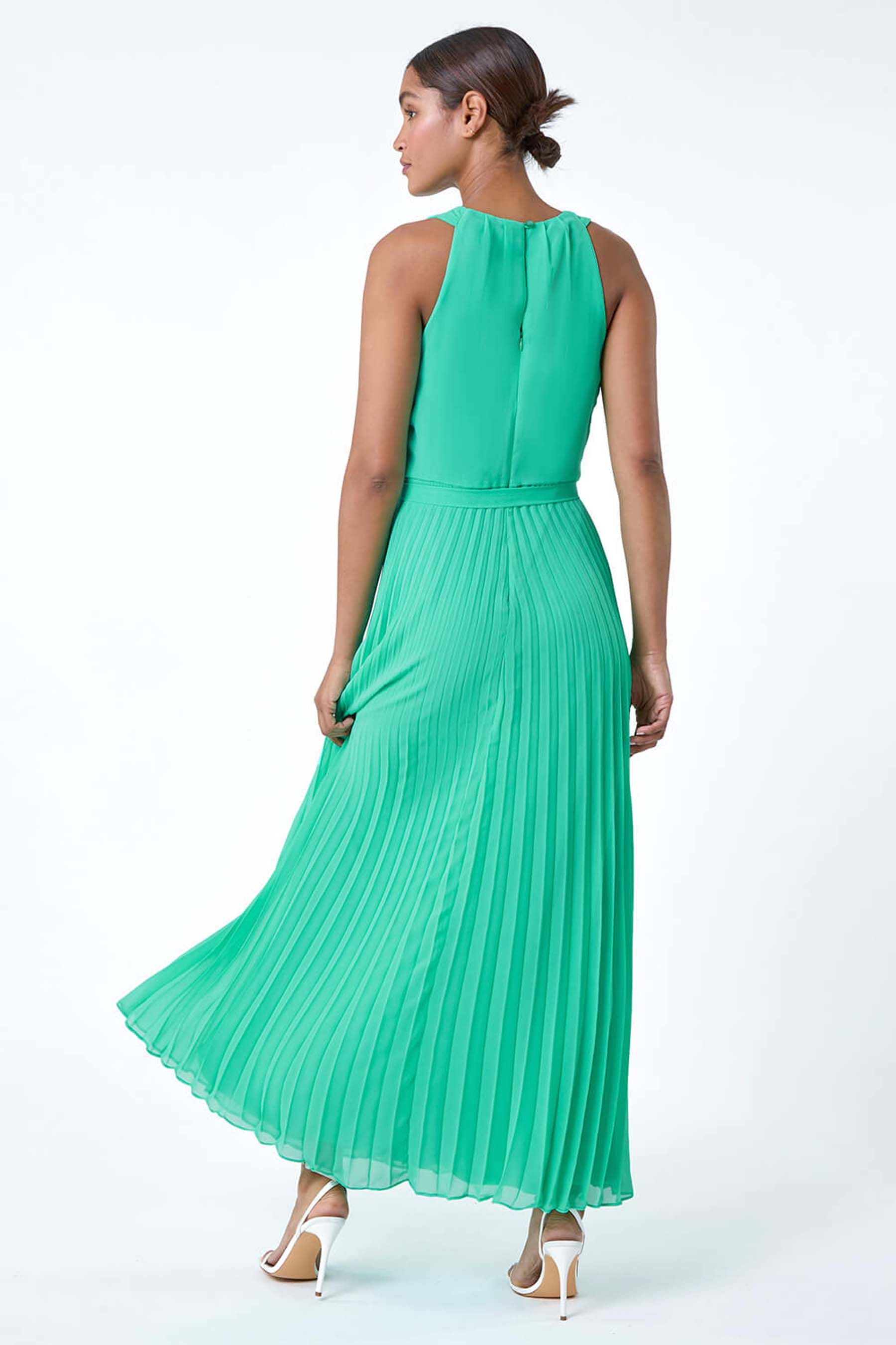 Pleated halter maxi dress cheap