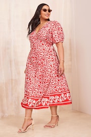 Curves Like These Red Printed Wrap Midi Dress - Image 1 of 4