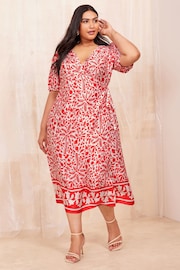 Curves Like These Red Printed Wrap Midi Dress - Image 2 of 4