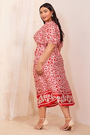 Curves Like These Red Printed Wrap Midi Dress - Image 4 of 4