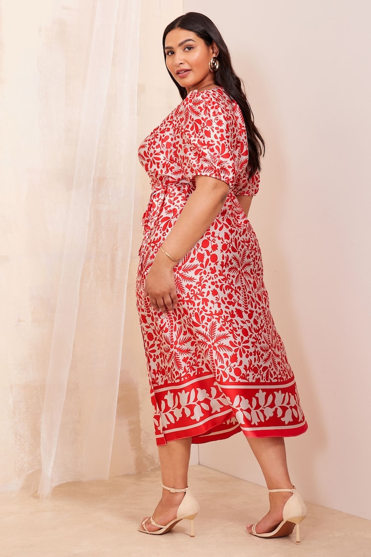 Curves Like These Red Printed Wrap Midi Dress - Image 4 of 4