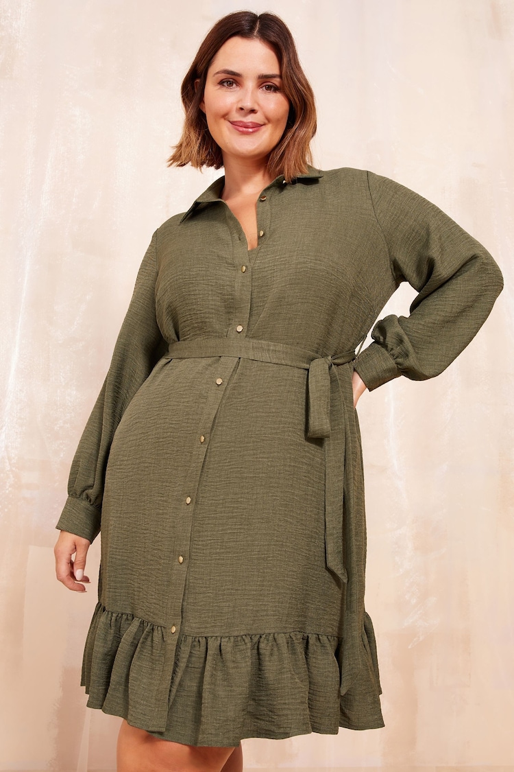 Friends Like These Khaki Green Mini Utility Shirt Dress - Image 2 of 4