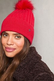 Lipsy Red Cosy Ribbed Pom Pom Beanie Hat With Wool - Image 2 of 3