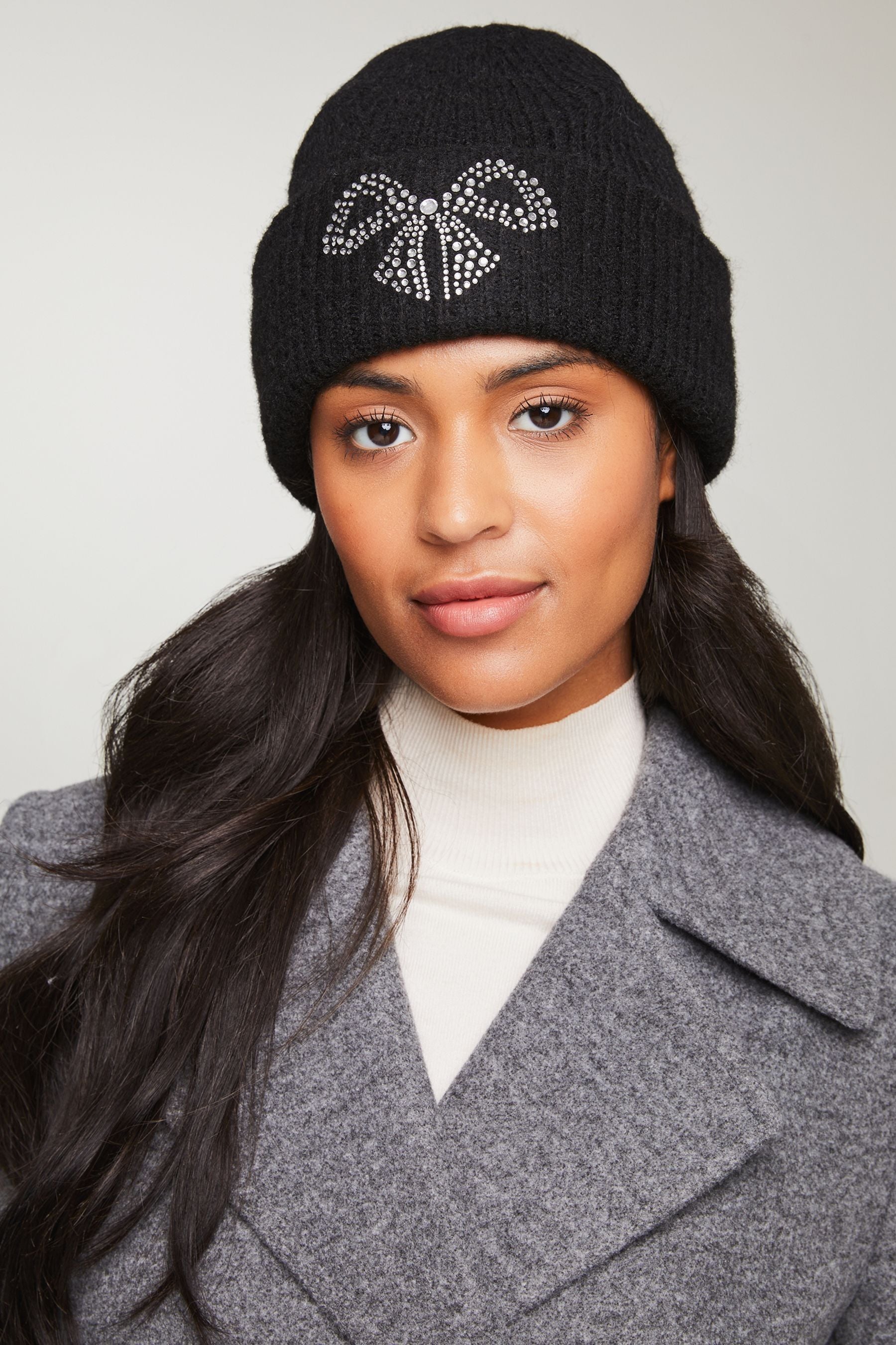 Buy Lipsy Black Bow Cosy Embellished Beanie Hat With Wool from Next Malta