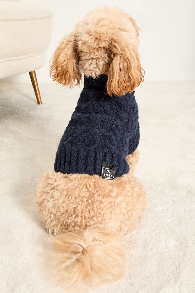 Lipsy Navy Blue Super Soft Cable Design Dog Jumper with Wool - Image 4 of 4