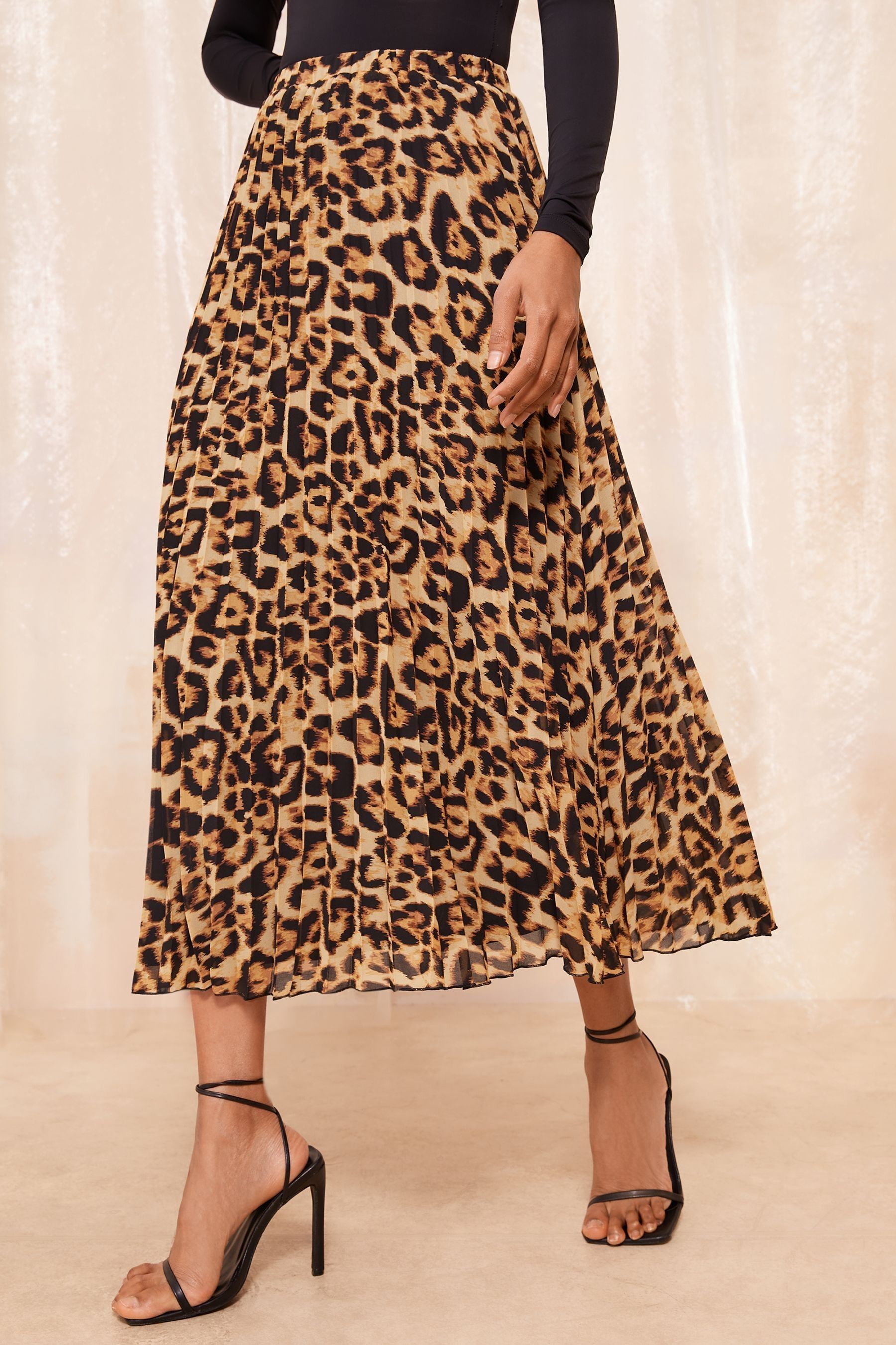 Buy Friends Like These Brown Animal Petite Chiffon Pleated Maxi Skirt from Next Luxembourg