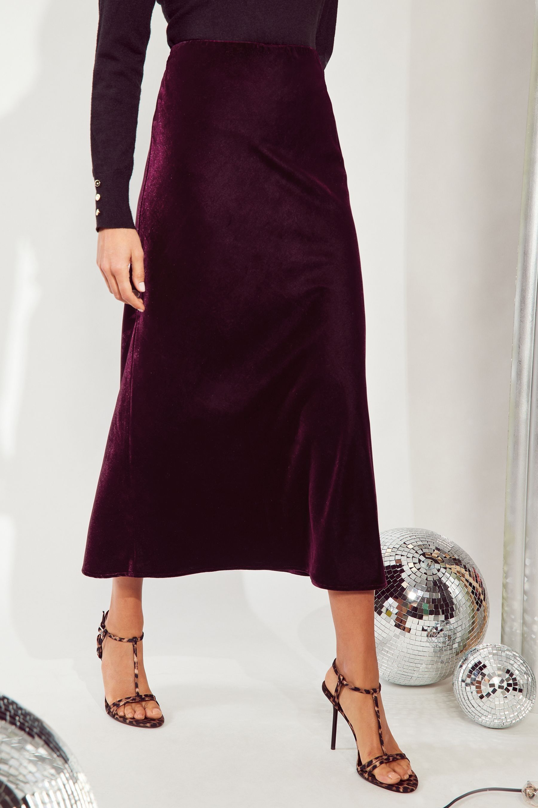 Friends Like These Red Petite Velvet Bias Maxi Skirt