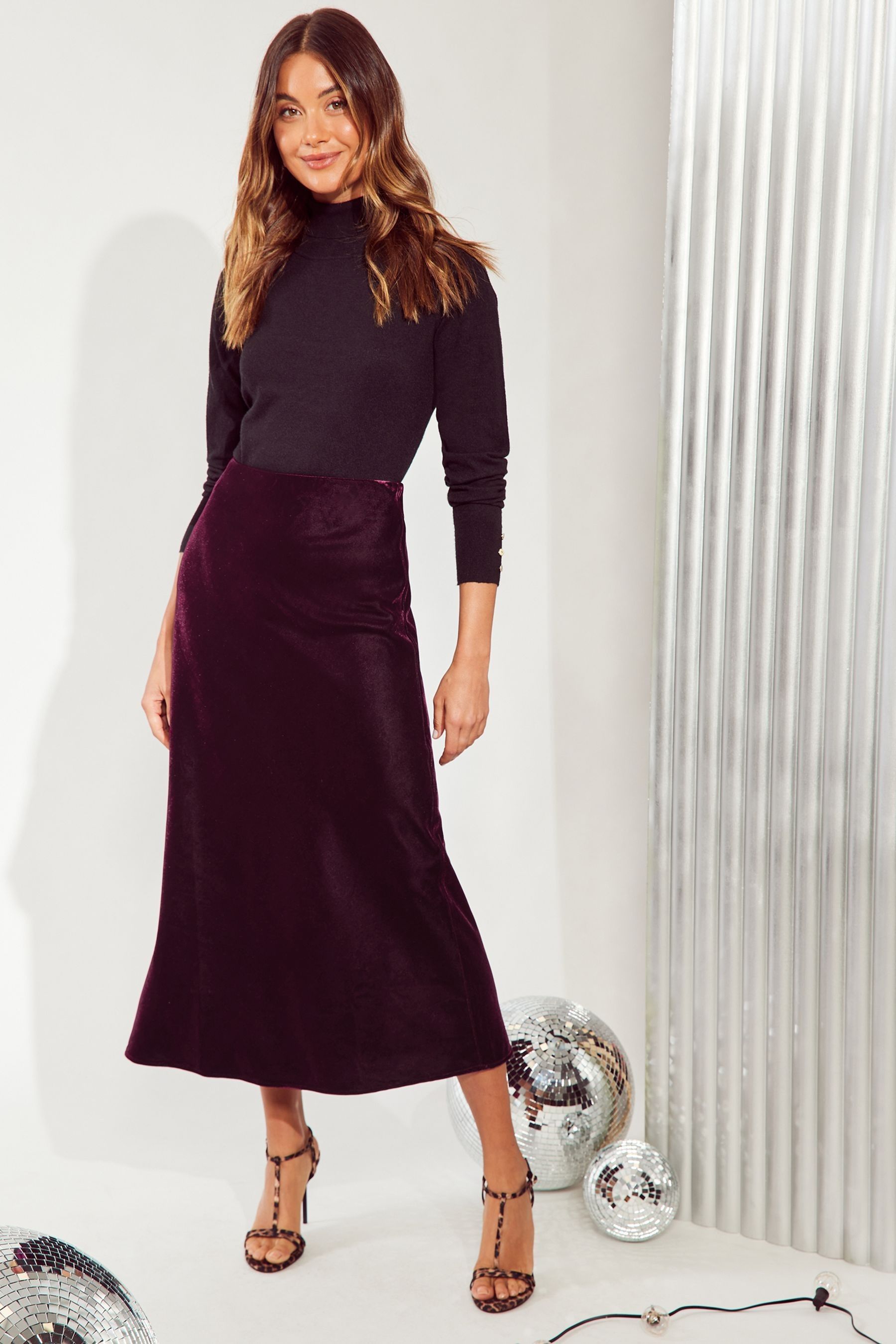 Friends Like These Petite Velvet Bias Maxi Skirt
