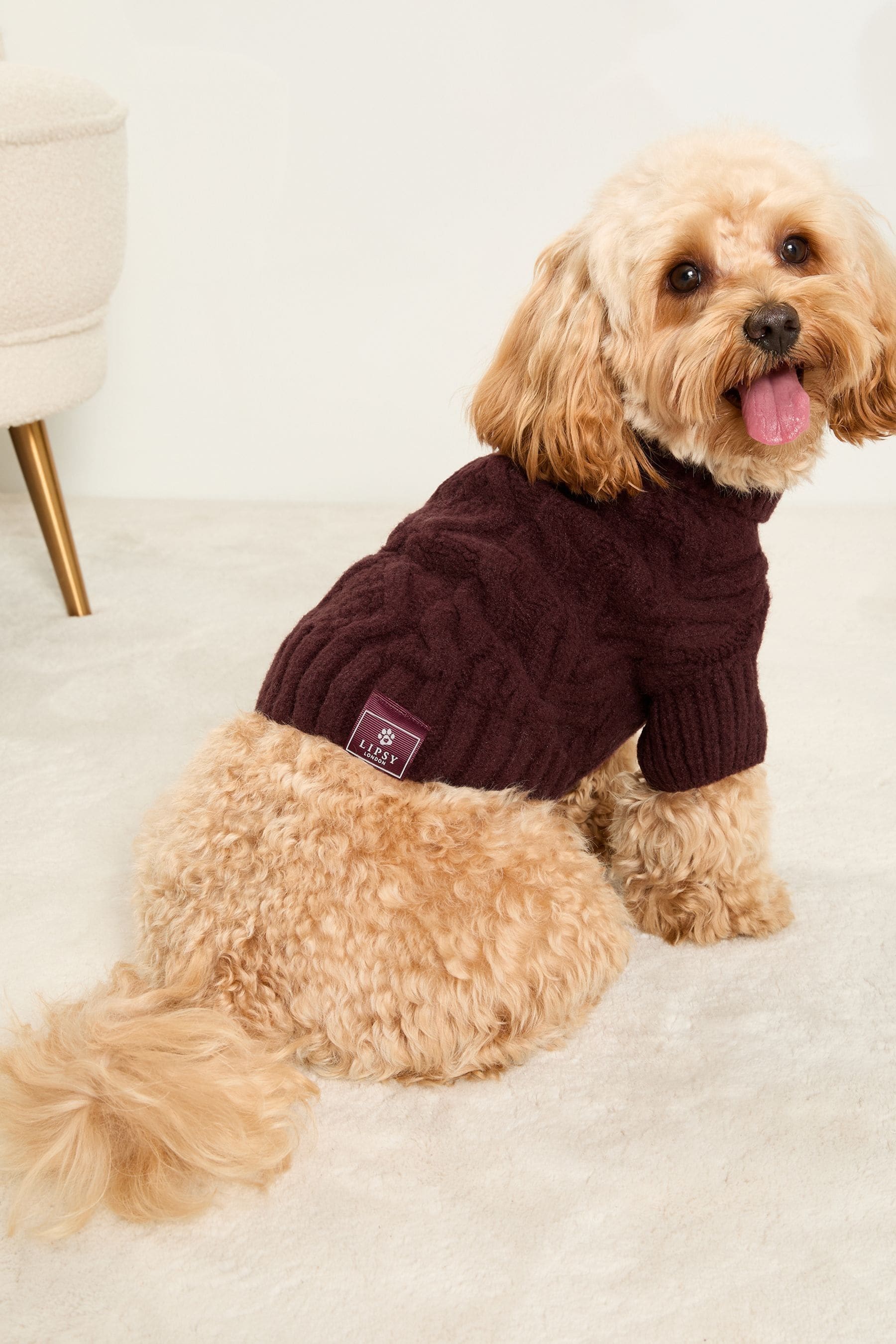 Lipsy Red Super Soft Cable Design Dog Jumper with Wool