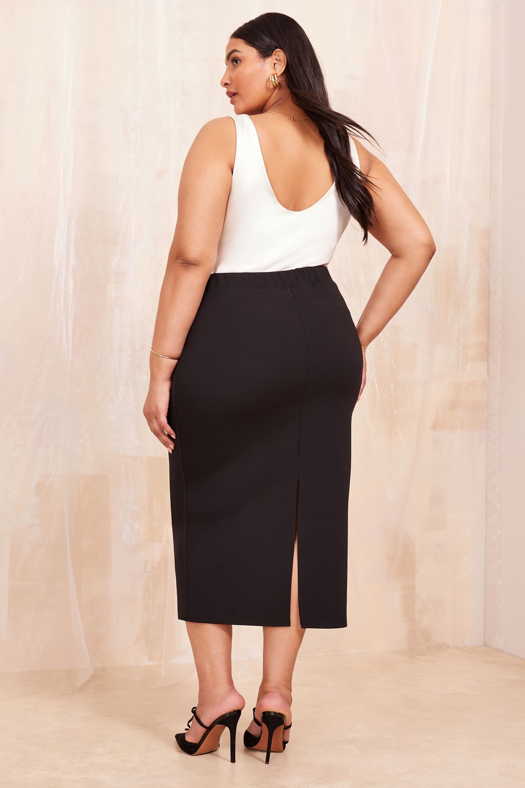 Buy Curves Like These Black Button Front Scuba Midi Skirt from the Next UK online shop