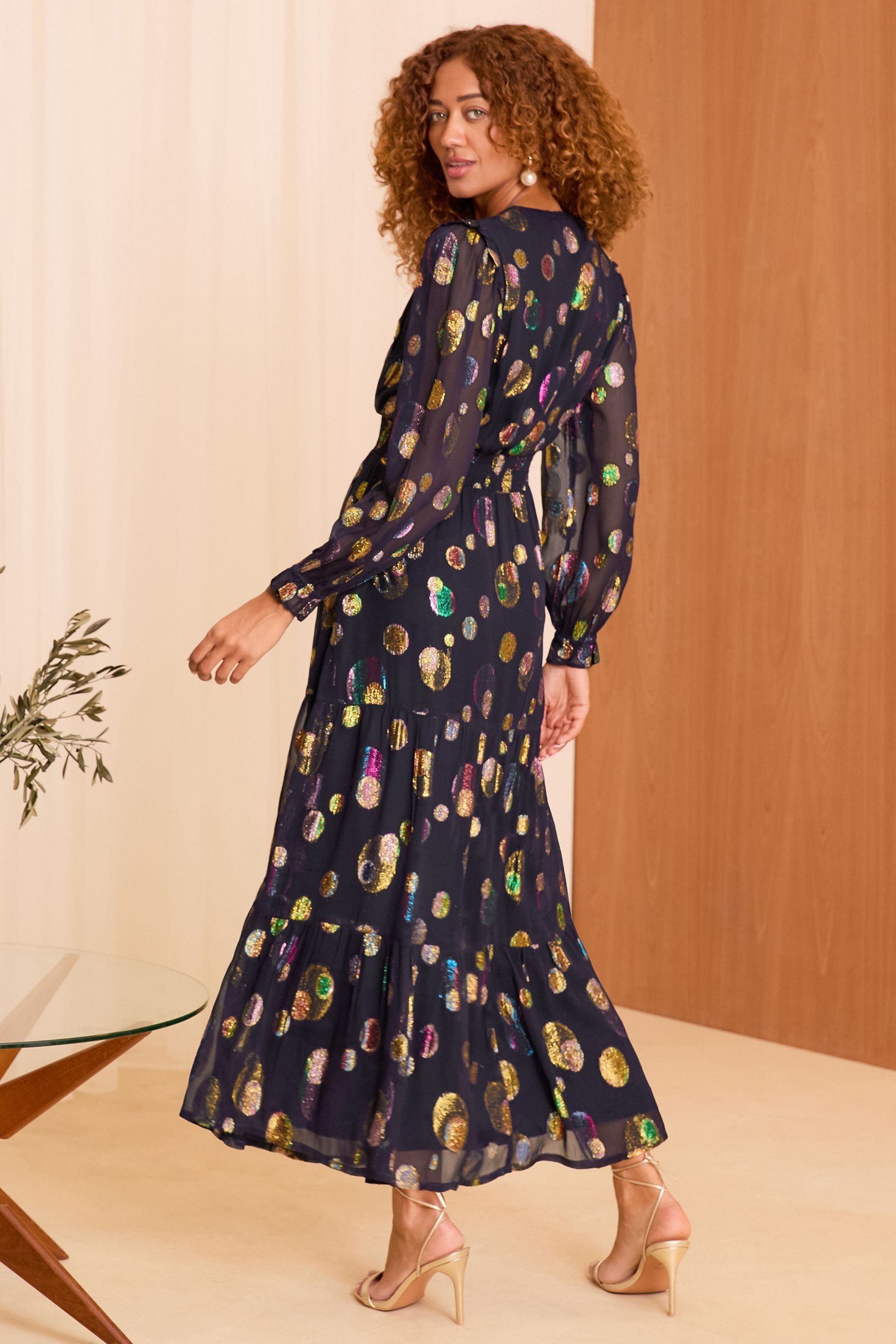Buy Love Roses Polka Dot Metallic Polka Dot Midi Dress from the Next UK online shop