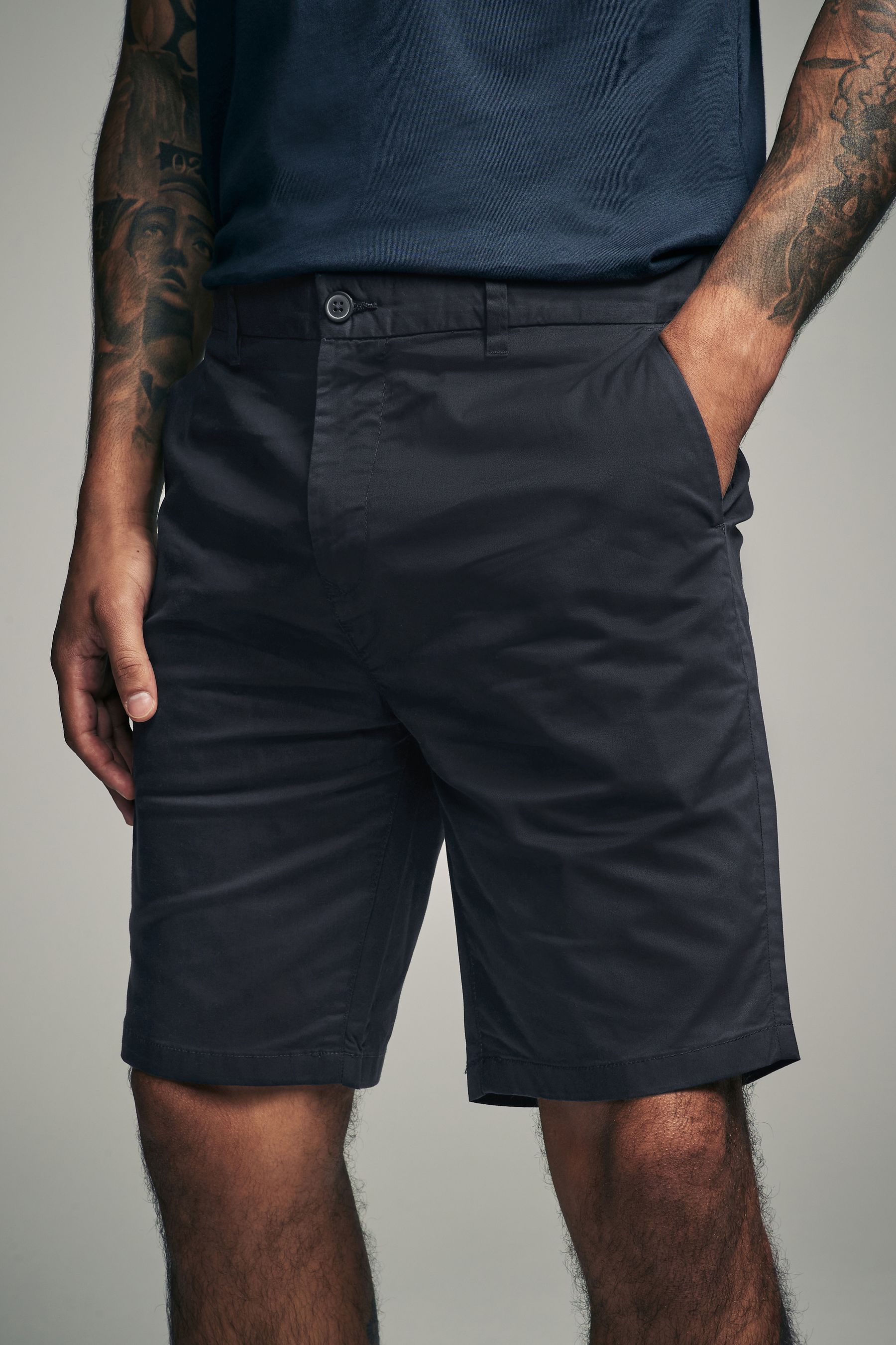 Buy Navy Lightweight Slim Fit Stretch Chinos Shorts from Next Oman