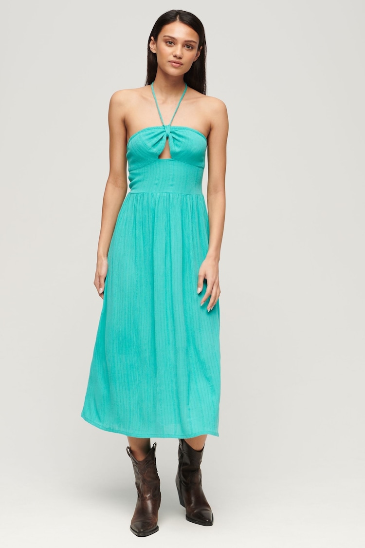 Superdry Green Cut Out Midi Dress - Image 1 of 3