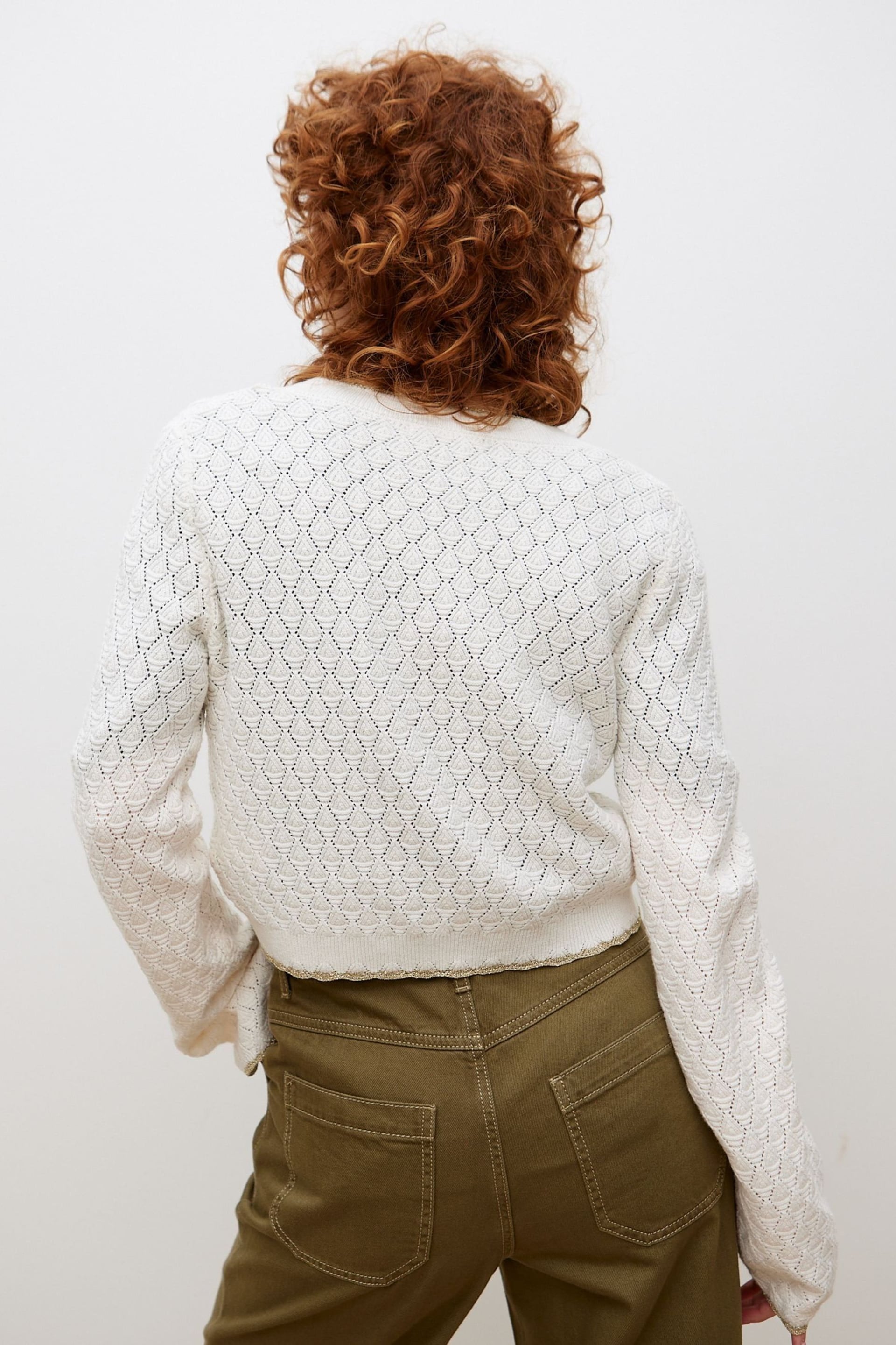 Oliver Bonas White Sparkle Knitted Tie Cardigan - Image 2 of 9