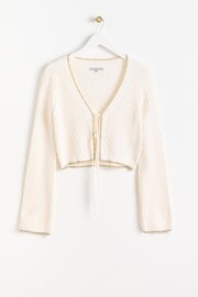 Oliver Bonas White Sparkle Knitted Tie Cardigan - Image 4 of 9