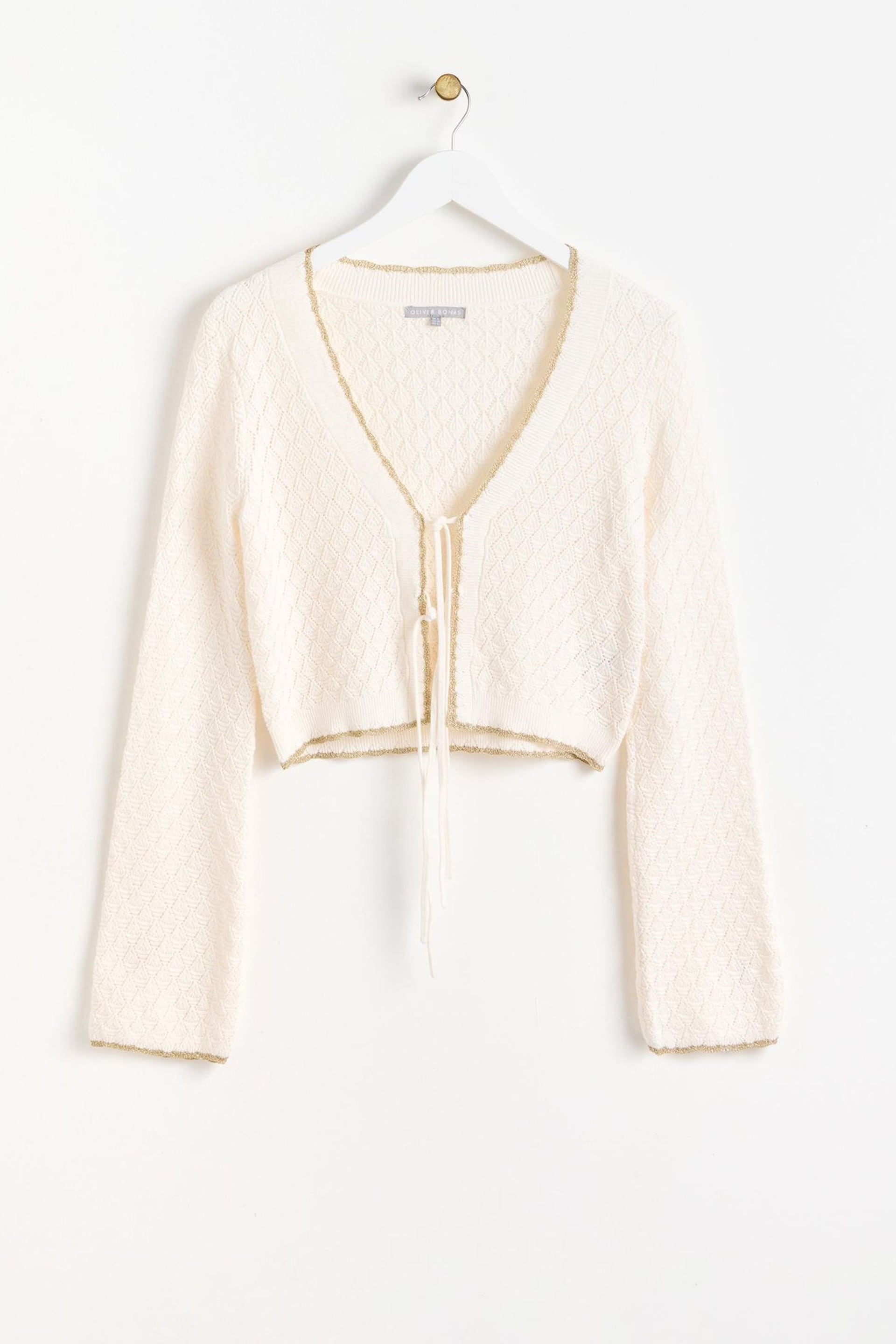 Oliver Bonas White Sparkle Knitted Tie Cardigan - Image 4 of 9