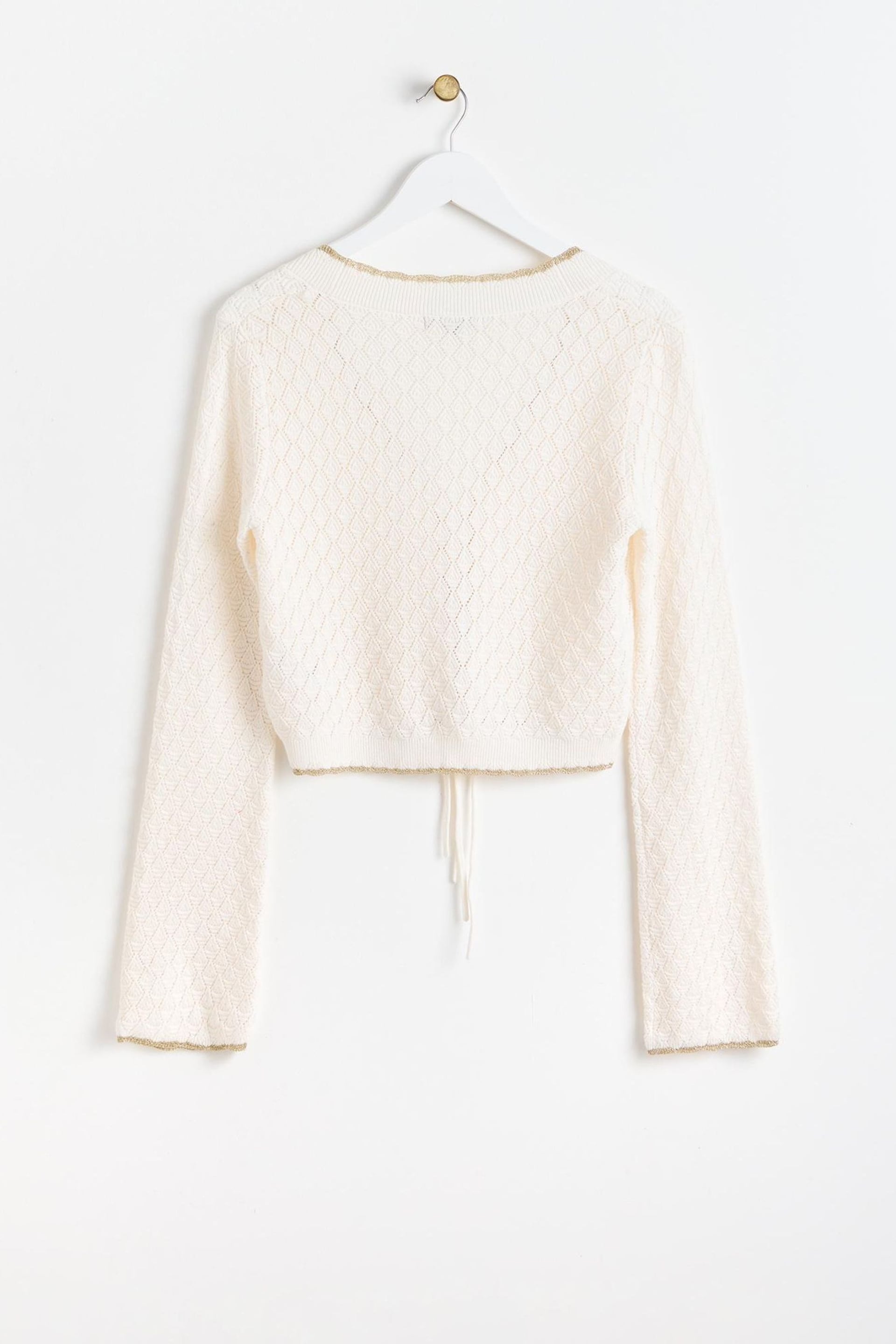 Oliver Bonas White Sparkle Knitted Tie Cardigan - Image 5 of 9