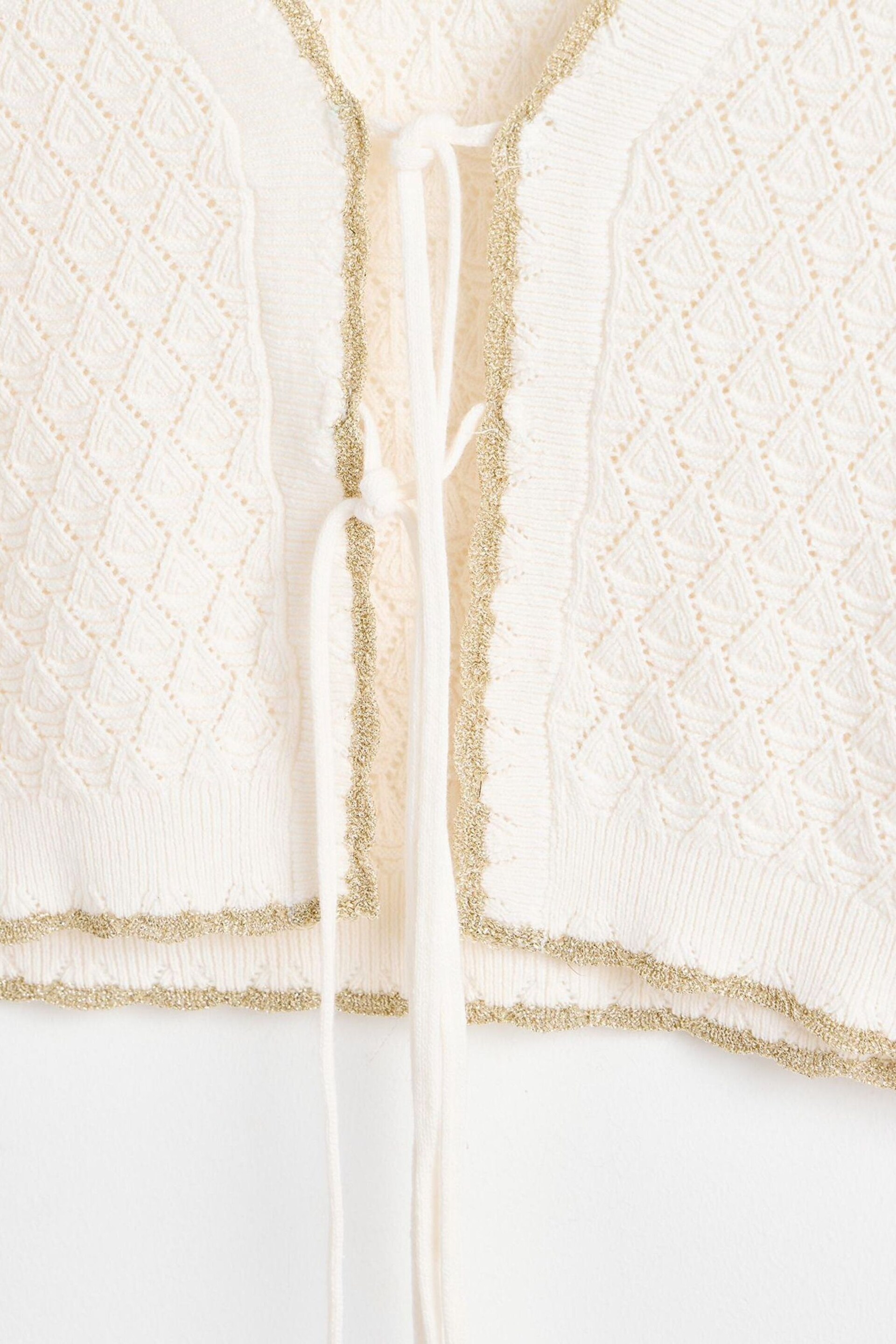 Oliver Bonas White Sparkle Knitted Tie Cardigan - Image 9 of 9