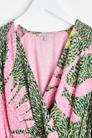 Oliver Bonas Green Mini Palm Print Shirred Dress - Image 3 of 6